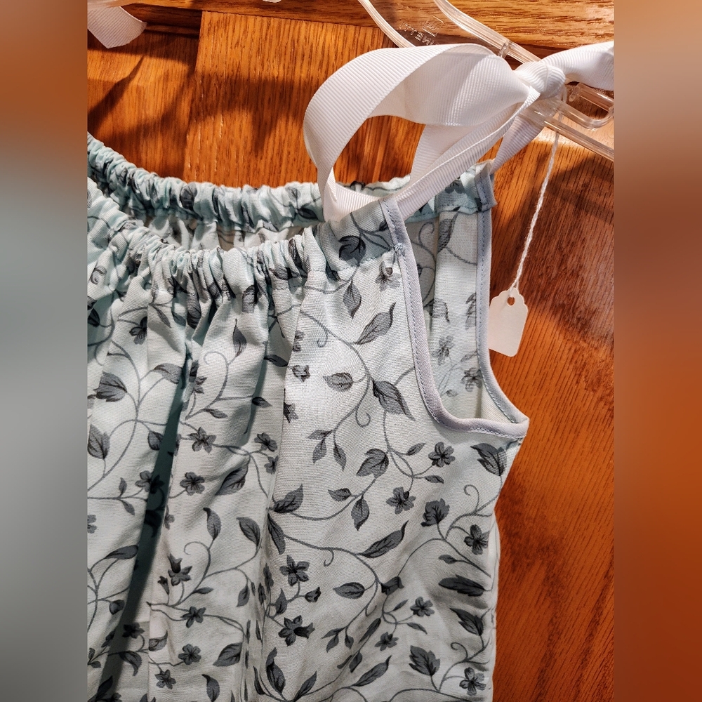 Handmade Toddler Floral Print Pillowcase Dress with Ribbon Straps And Ruffle - Picture 2 of 8
